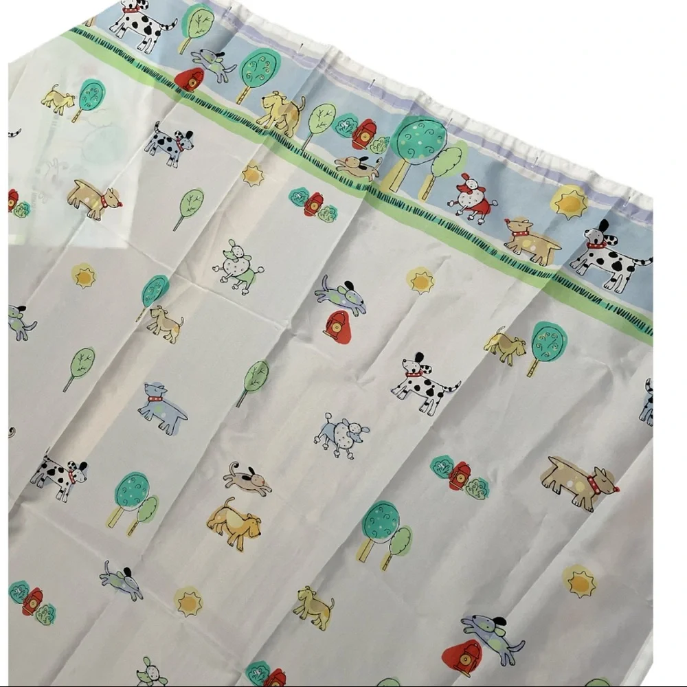 Playful Pups Shower Curtain With 11 Matching Shower Hooks. 70” x 70”